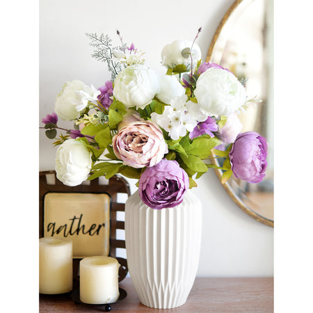 Whimsical Lavender Bliss – Artificial Peonies Bouquet (Set of 2), Purple and White Silk Flowers for Weddings, Home Decor, and DIY Centerpieces