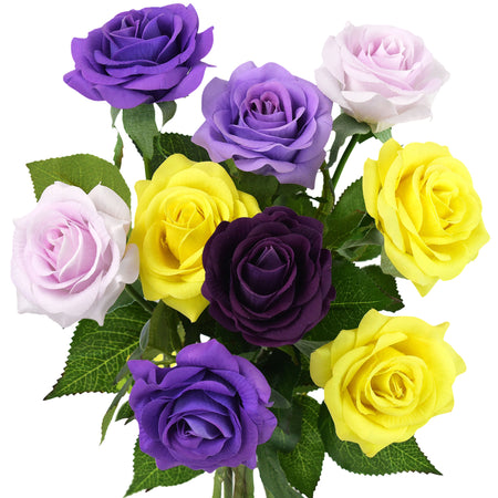 ''Happy Quintette'' of Real Touch Silk Roses Bouquet Artificial Flowers 9 Stems
