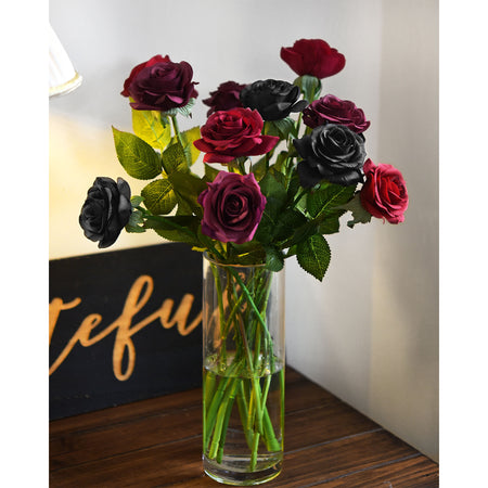 ''Midnight Gothic'' Rose Bouquet Artificial Flowers 12 Stems