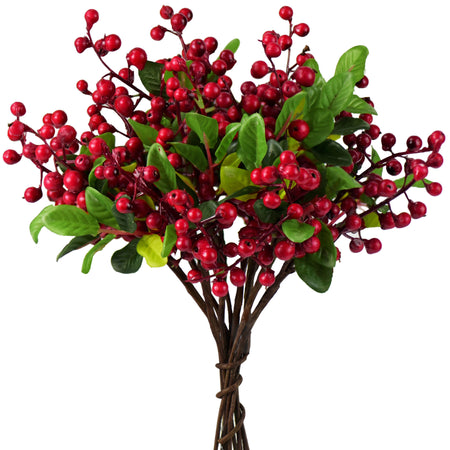 Festive Joyful Artificial Holly Red Berry Stems for the Holidays: Set of 10 for Stunning Décor