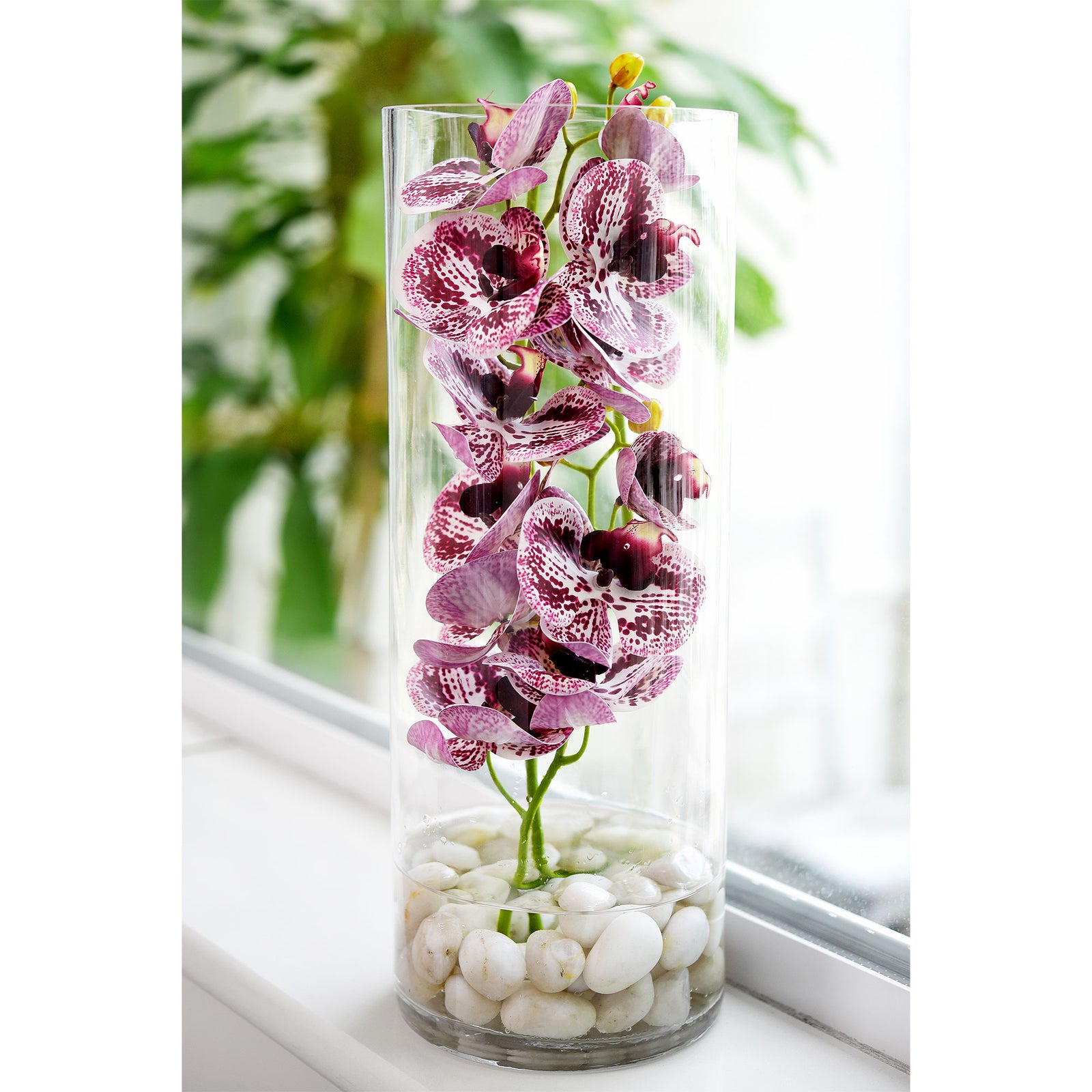 Dark Magenta 2 Stems Real Touch Artificial Butterfly Orchids/Moth Orchid/Phalaenopsis Flowers 27.6" Tall 70cm