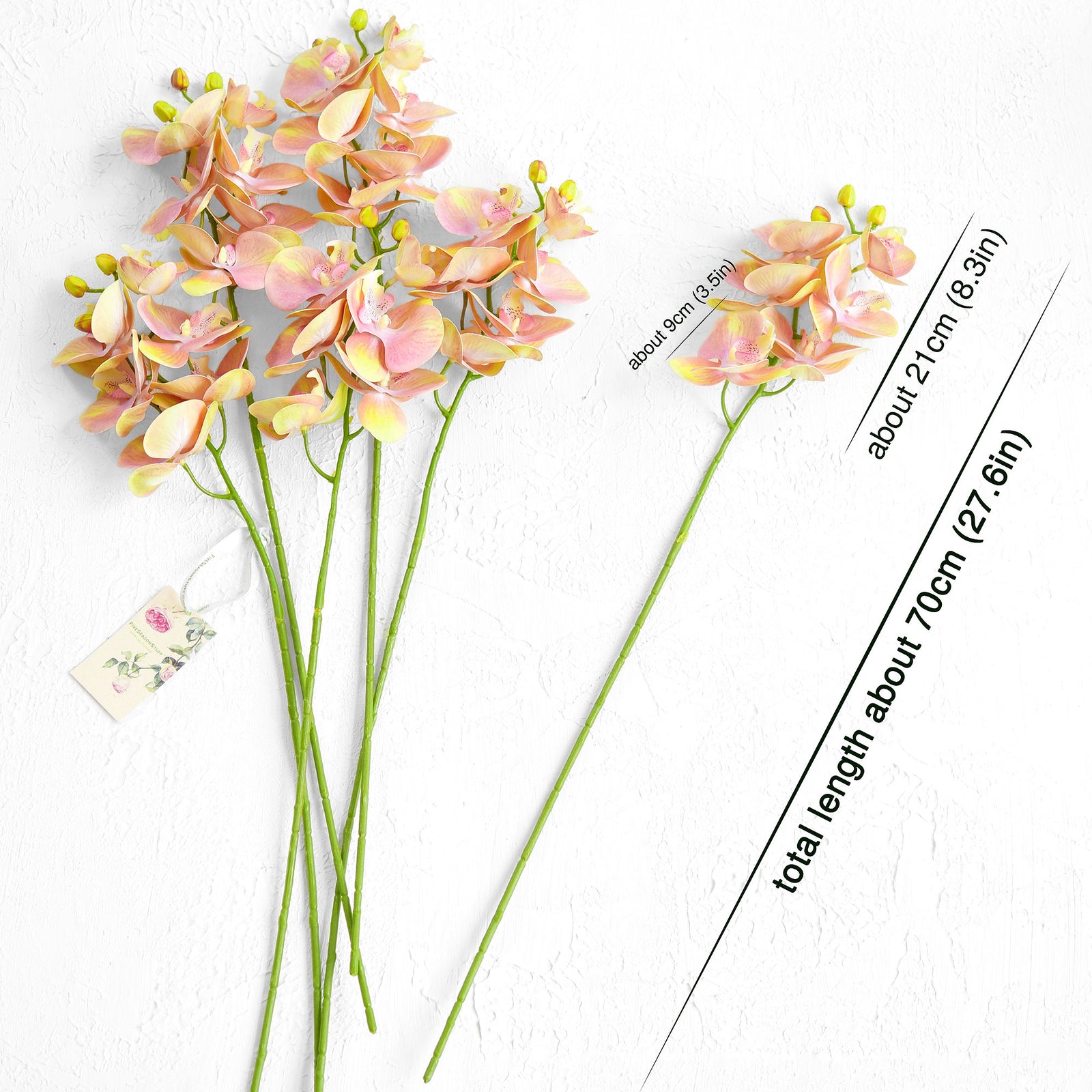 Lemon Pink 2 Stems Real Touch Artificial Butterfly Orchids/Moth Orchid/Phalaenopsis Flowers 27.6" Tall 70cm