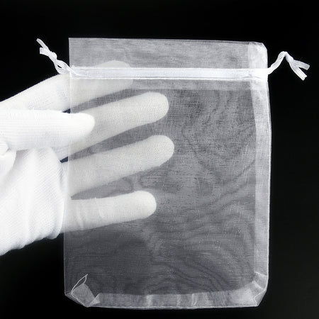 White Organza Bags with Ribbon Drawstring (Medium) 100 Pcs/Pack