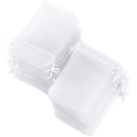 White Organza Bags with Ribbon Drawstring (Medium) 100 Pcs/Pack