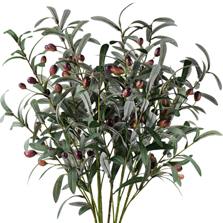 6 Stems Artificial Olive Leaves and Branches with Olives Greenery Floral Arrangement 31 inches (78cm)