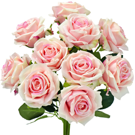 1 Bundle Full Bloom Silk Pink Roses Artificial Flowers, Home Décor, Wedding, Bridal FiveSeasonStuff