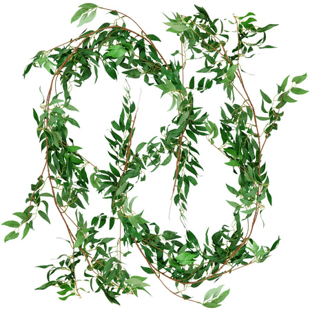 FiveSeasonStuff 2 Pcs Willow Leaves Garland Artificial Silk Leaves Vine Hanging Decorations for Home Wall Decoration, Wedding Decor, Bridal, Wreaths (Willow Leaves (green)