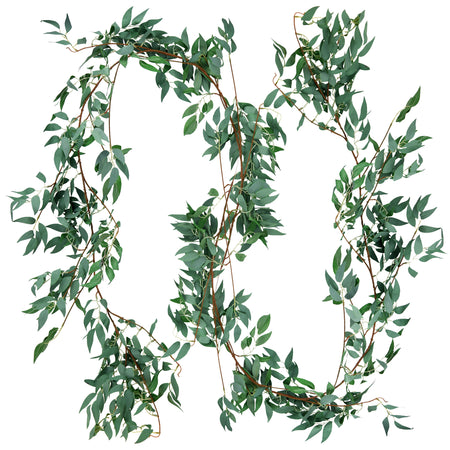 FiveSeasonStuff 2 Pcs Willow Leaves Garland Artificial Silk Leaves Vine Hanging Decorations for Home Wall Decoration, Wedding Decor, Bridal, Wreaths (foggy green)