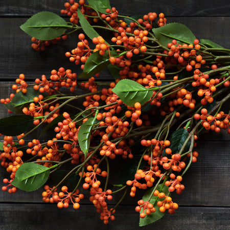 FiveSeasonStuff Artificial Fruit Orange Holly Berries Decoration for Vases, Bouquets and Floral Arrangements, 6 Berry Stems
