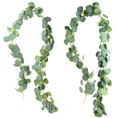 FiveSeasonStuff 2pcs Realistic Looking Artificial Silver Dollar Eucalyptus Foliage Garland Home Decor Wall Hanging (2 x 6.6 ft (2 Metres))