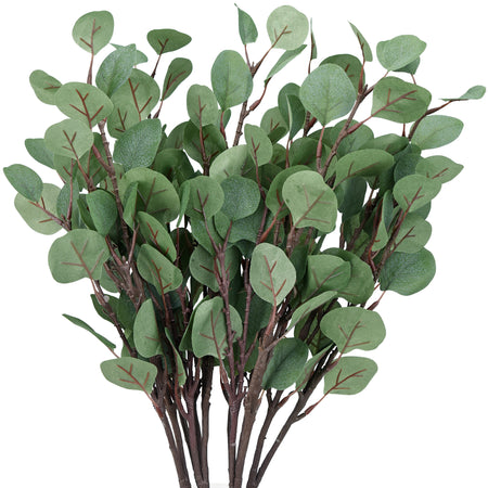 FiveSeasonStuff 6 Pcs Artificial Silver Dollar Eucalyptus Stems – Lifelike Greenery for Floral Arrangements, Home Décor, and Weddings (Long Stem)