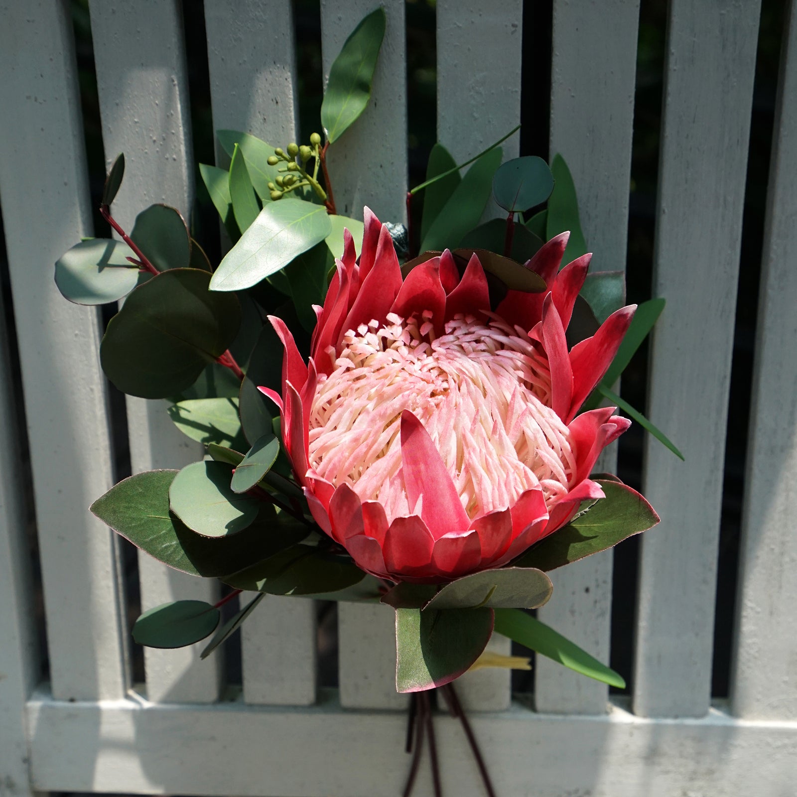Bulgarian Rose Red King Protea Silk Tropical Artificial Flowers 2.5 feet Tall 1 Stem
