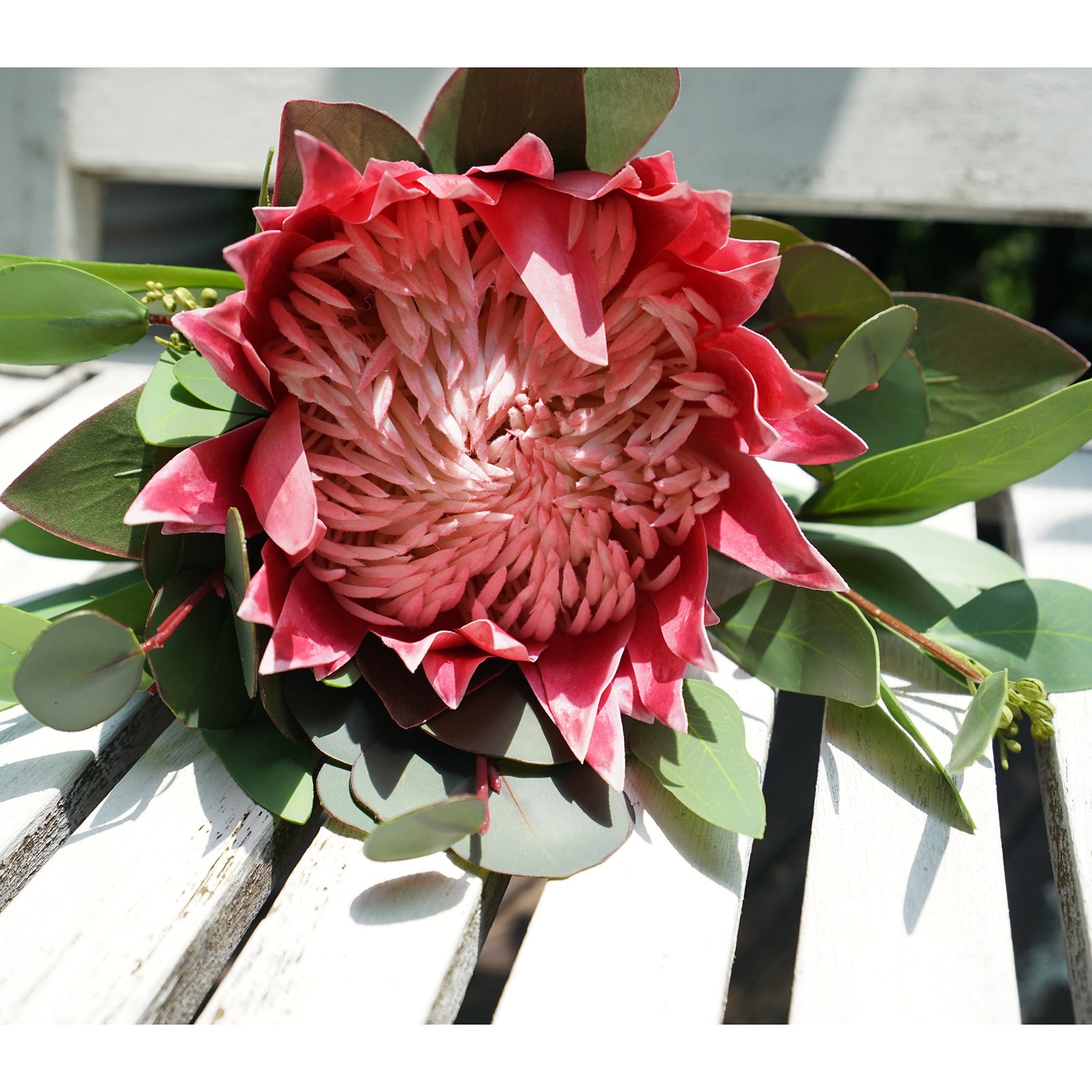 Bulgarian Rose Red King Protea Silk Tropical Artificial Flowers 2.5 feet Tall 1 Stem
