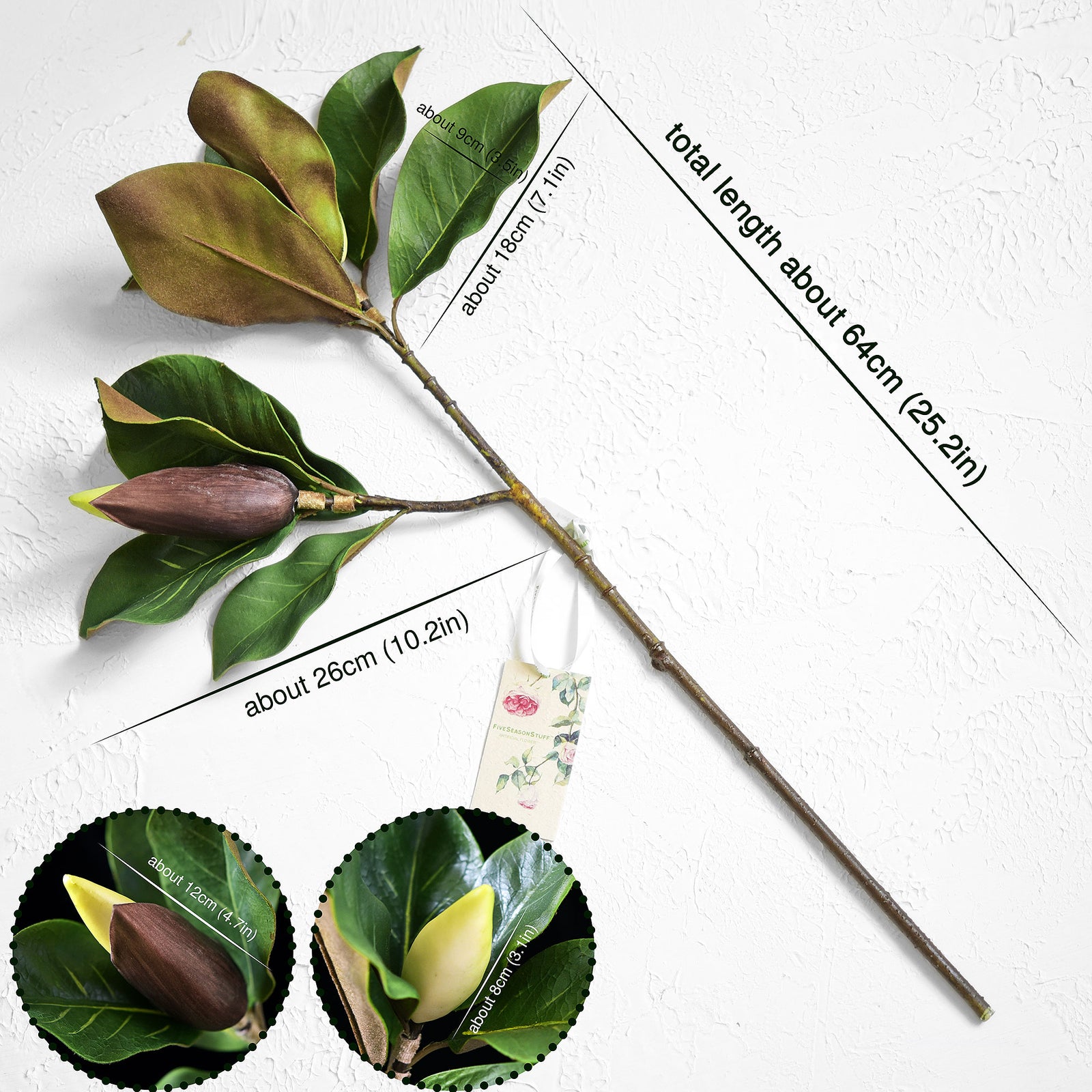 Magnolia Leaf Spray with Buds Artificial Greenery 25 inches
