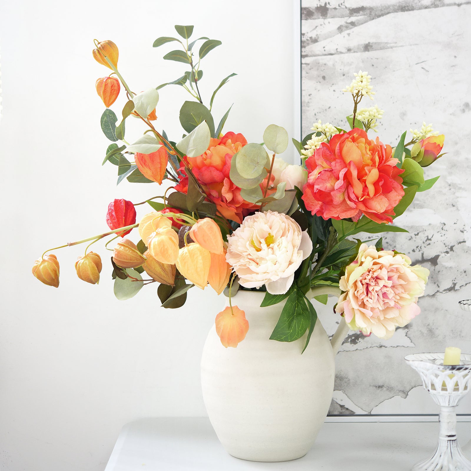 Artificial Chinese Lantern Stems – Rustic Harvest Mix (Multi-Color) – Set of 3