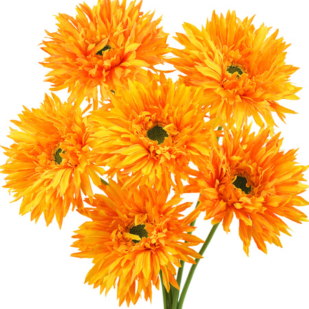 Bright Orange Spider Gerbera Daisies Silk Flowers Real Looking Artificial flowers Home Décor 16.5'' (6 Stems) FiveSeasonStuff