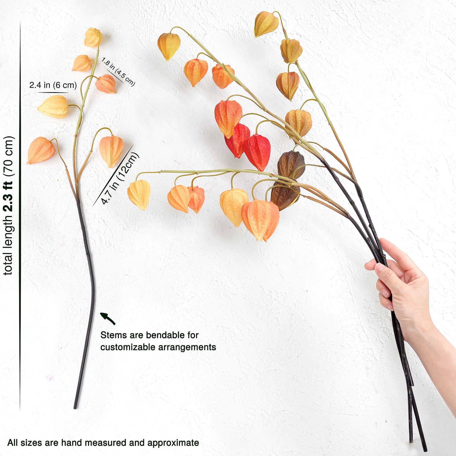 Artificial Chinese Lantern Stems – Rustic Harvest Mix (Multi-Color) – Set of 3