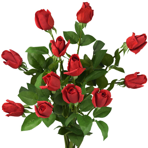 Valentine Classic Red Long Stem 21 inches Roses Real Touch Silk Artificial Flowers 12 Stems