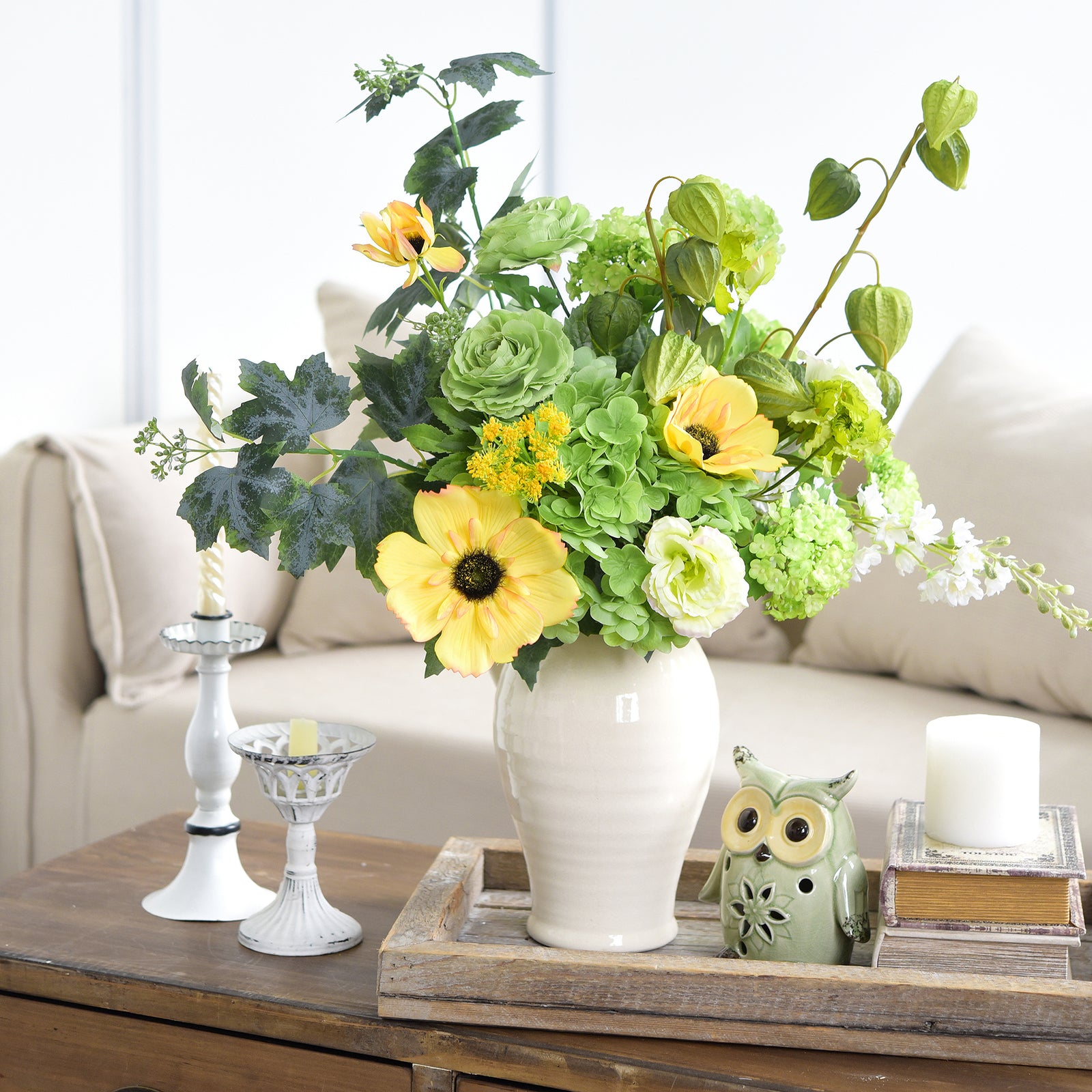 Artificial Chinese Lantern Stems – Leafy Green – Set of 3