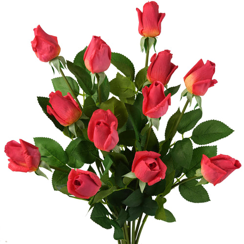 Charming Persian Red Long Stem 21 inches Roses Real Touch Silk Artificial Flowers 12 Stems