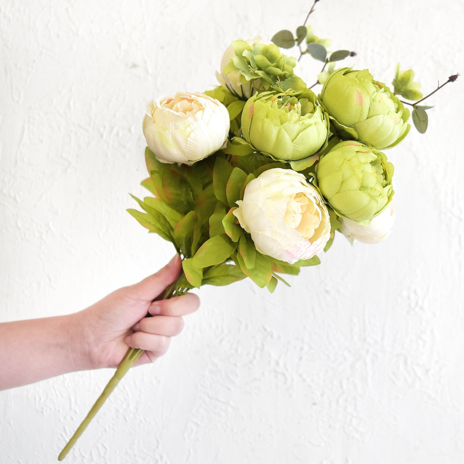 Vintage Peonies in Cream, Beige, and Moss Green – Silk Artificial Flower Bouquet with Hydrangeas Weddings/Home Decor/ Centerpieces/ DIY