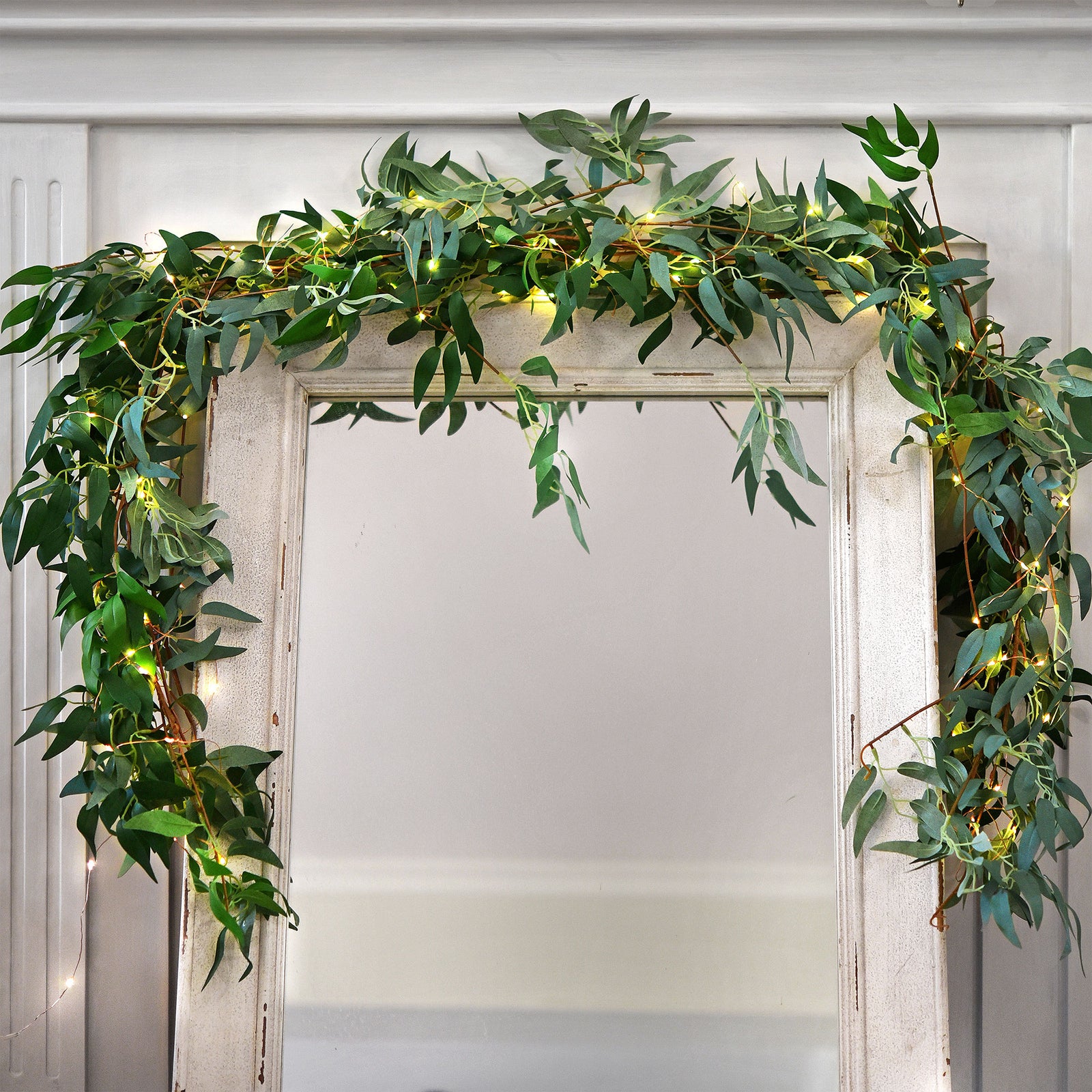 2 Mix Rustic Willow Garlands, Bendable Artificial Greenery Vine Leaves for Wedding Home Decoration with 33 Feet String Lights