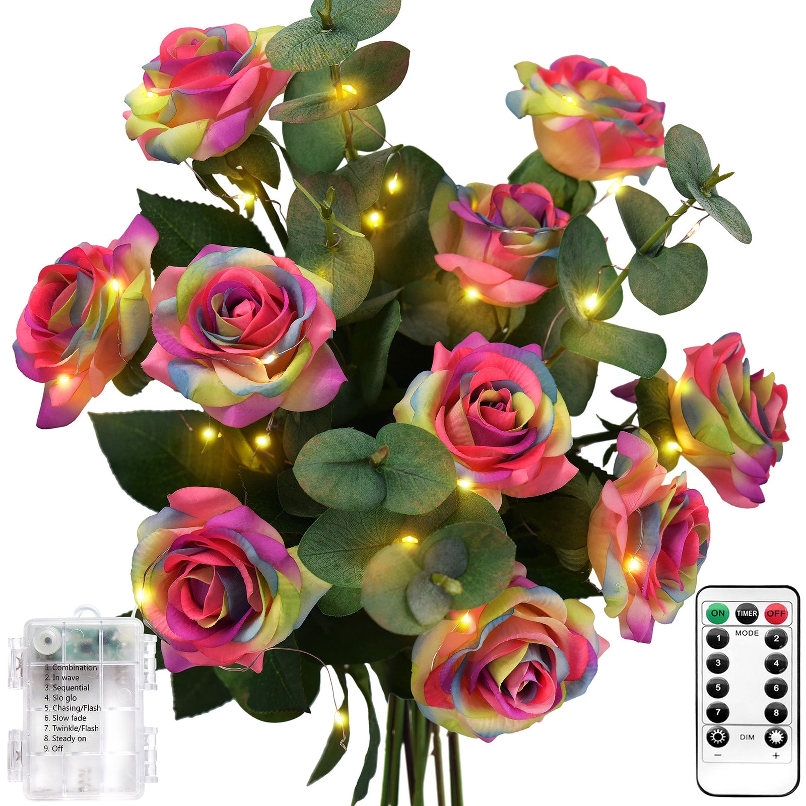 Real Touch Rainbow Rose Bouquet Artificial Flowers with Twinkling LED –  FiveSeasonStuff