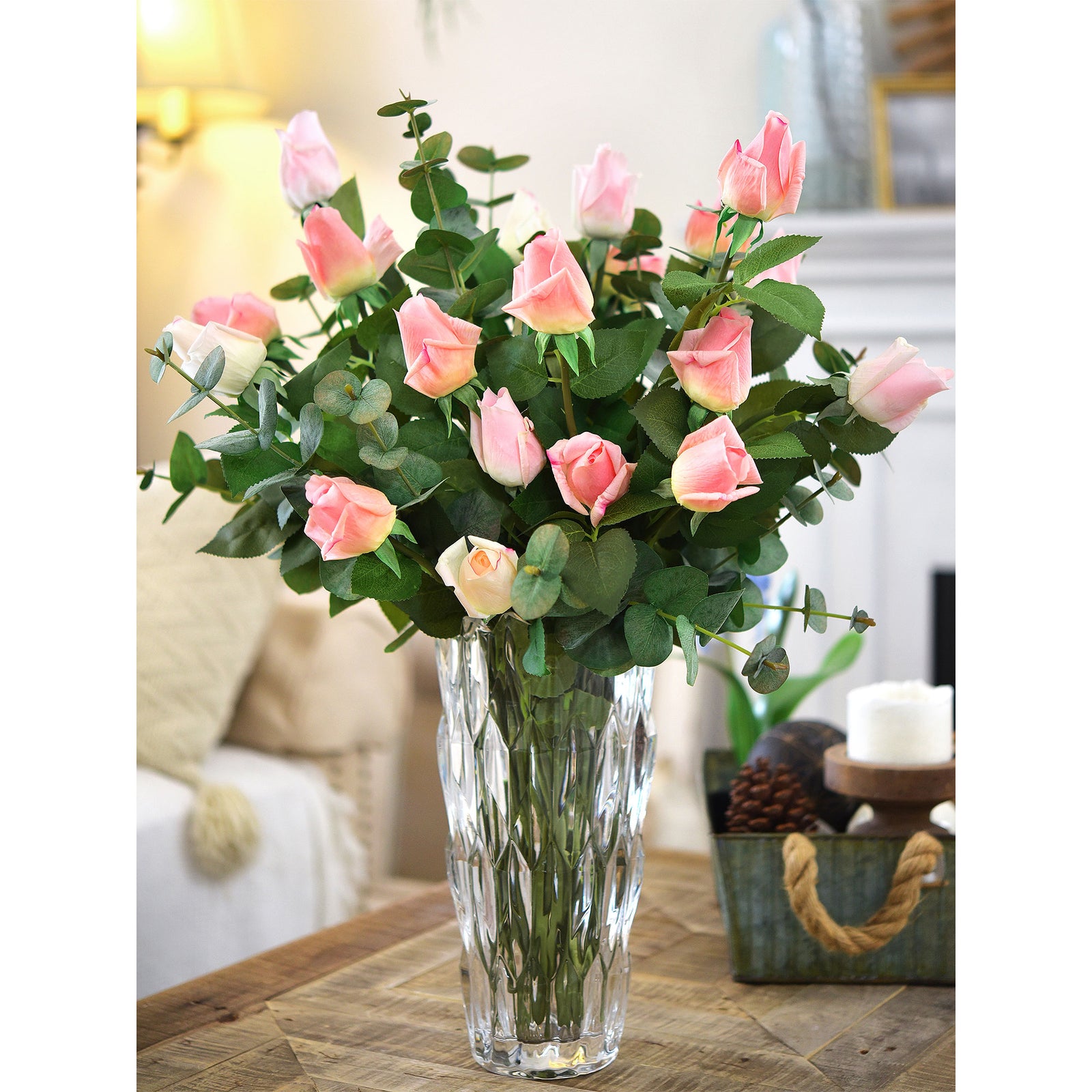 Flamingo Wild Pink Long Stem 21 inches Roses Real Touch Silk Artificial Flowers 12 Stems