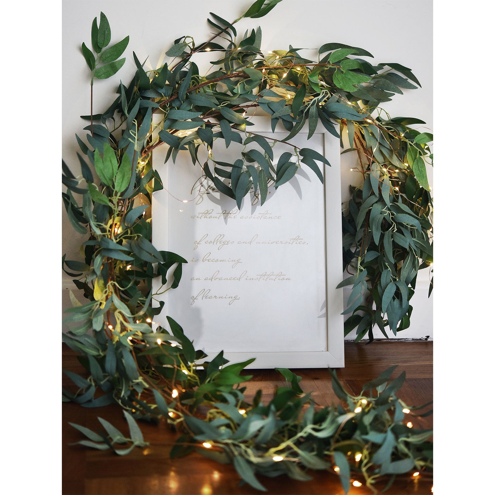 2 Mix Rustic Willow Garlands, Bendable Artificial Greenery Vine Leaves for Wedding Home Decoration with 33 Feet String Lights