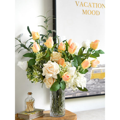 Apricot Pinkish Long Stem 21 inches Roses Real Touch Silk Artificial Flowers 12 Stems