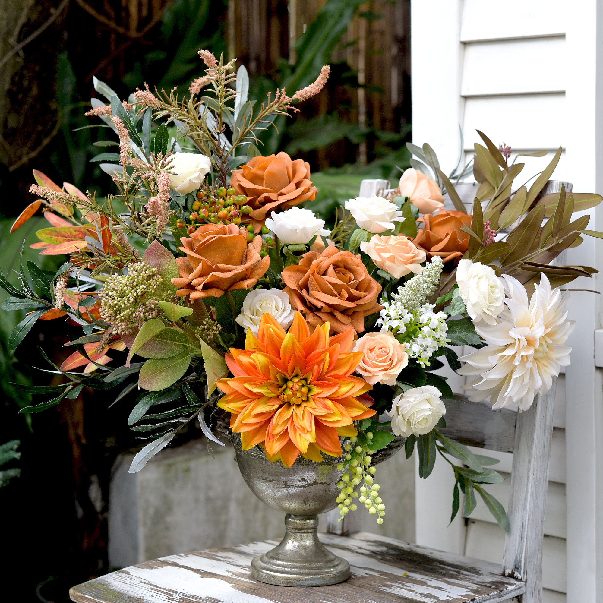 Fall Mixed Floral Stem With Coral, Rust & Yellow Flowers Pick