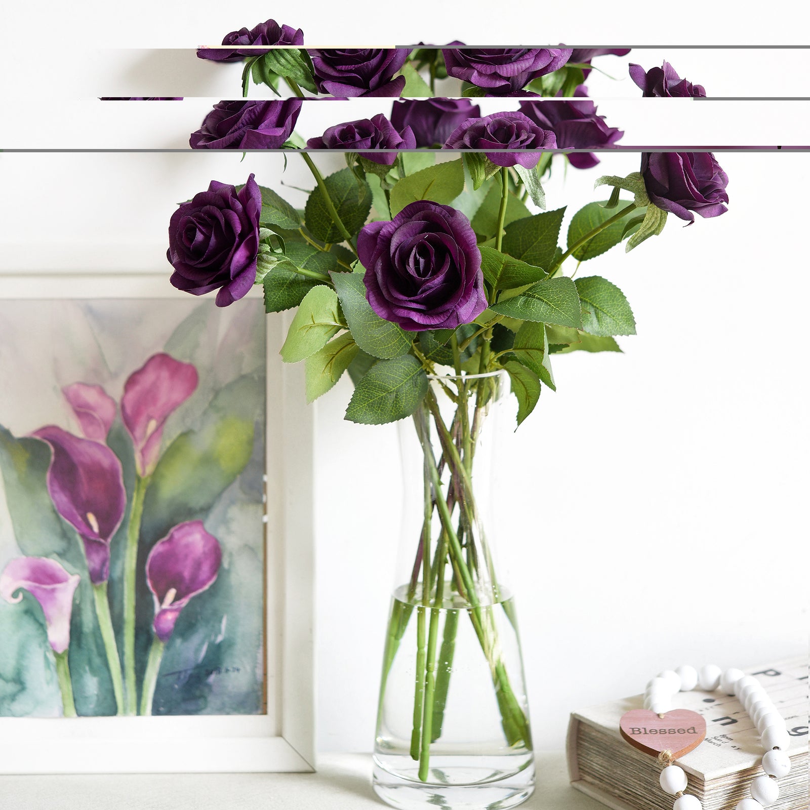 Real Touch 10 Stems Dark Purple Silk Artificial Roses Flowers ‘Petals Feel and Look like Fresh Roses'