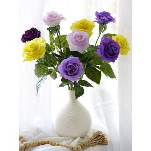 ''Happy Quintette'' of Real Touch Silk Roses Bouquet Artificial Flowers 9 Stems