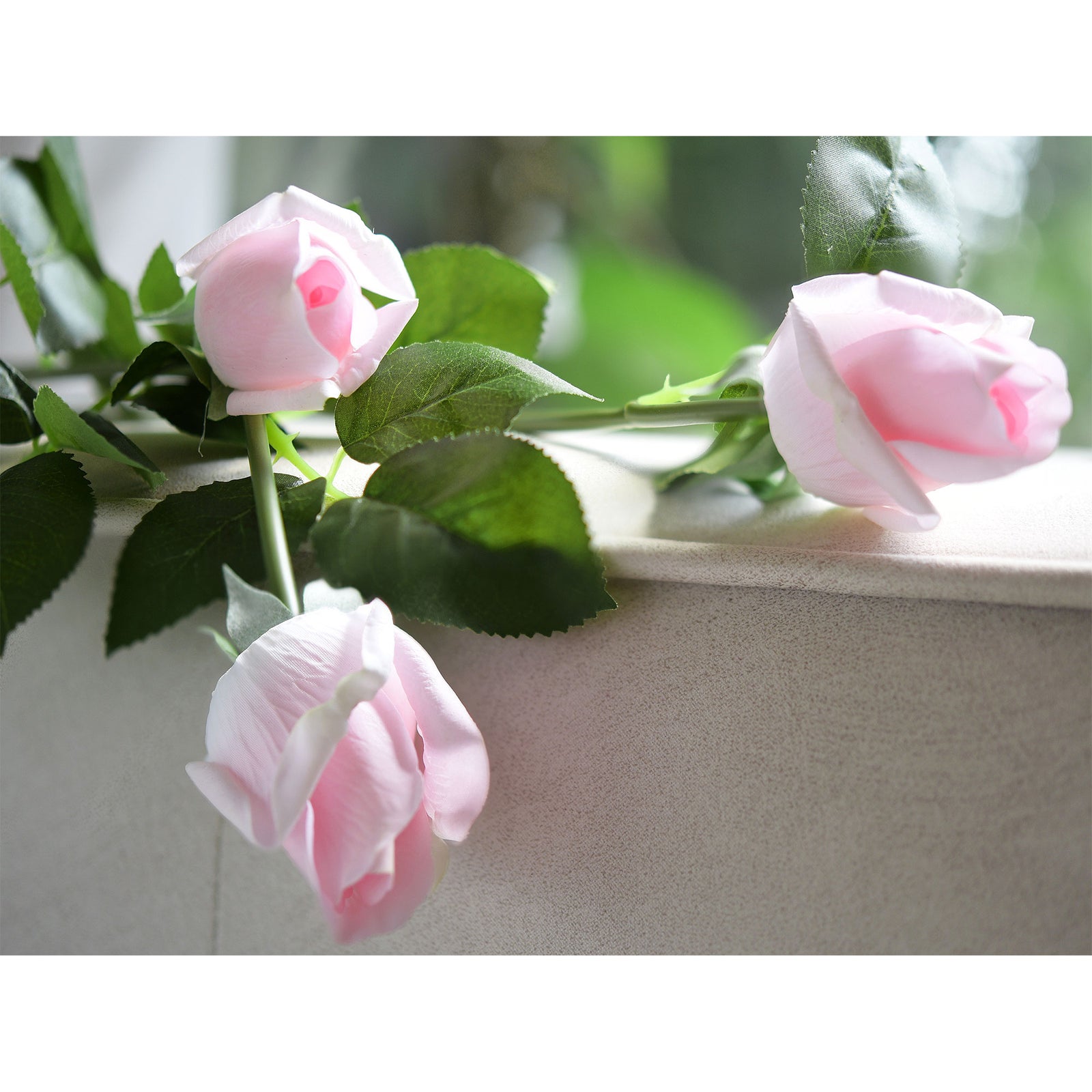 Pale Pink Long Stem 21 inches Roses Real Touch Silk Artificial Flowers 12 Stems