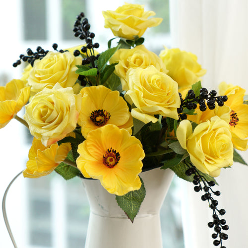 Yellow Real Touch Silk Artificial Flowers ‘Petals Feel and Look like Fresh Roses 10 Stems