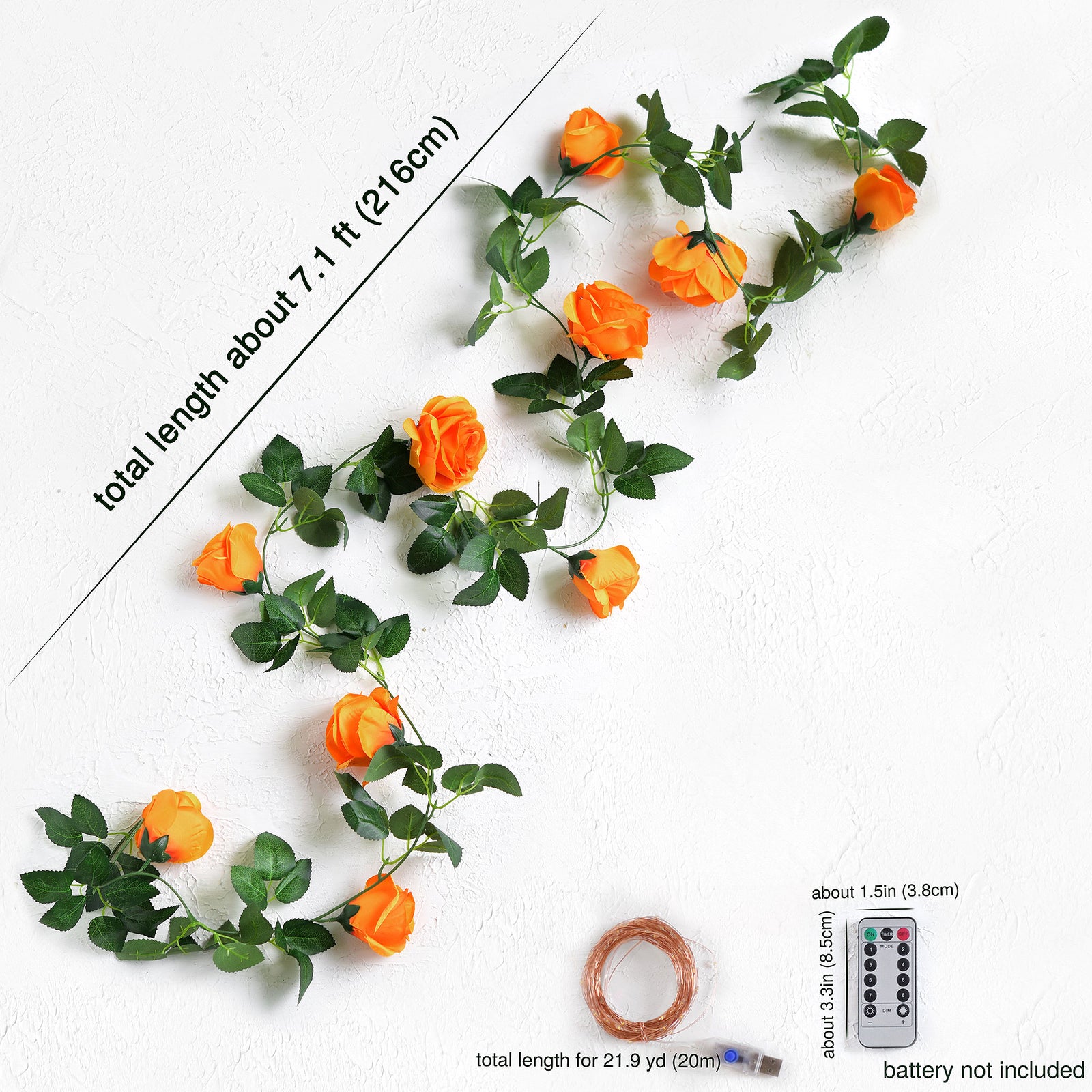 29 Ft 4 Pack Mandarin Orange Rose Silk Flower Garland Artificial Flowers Decoration Hanging Floral with 66 feet String Lights