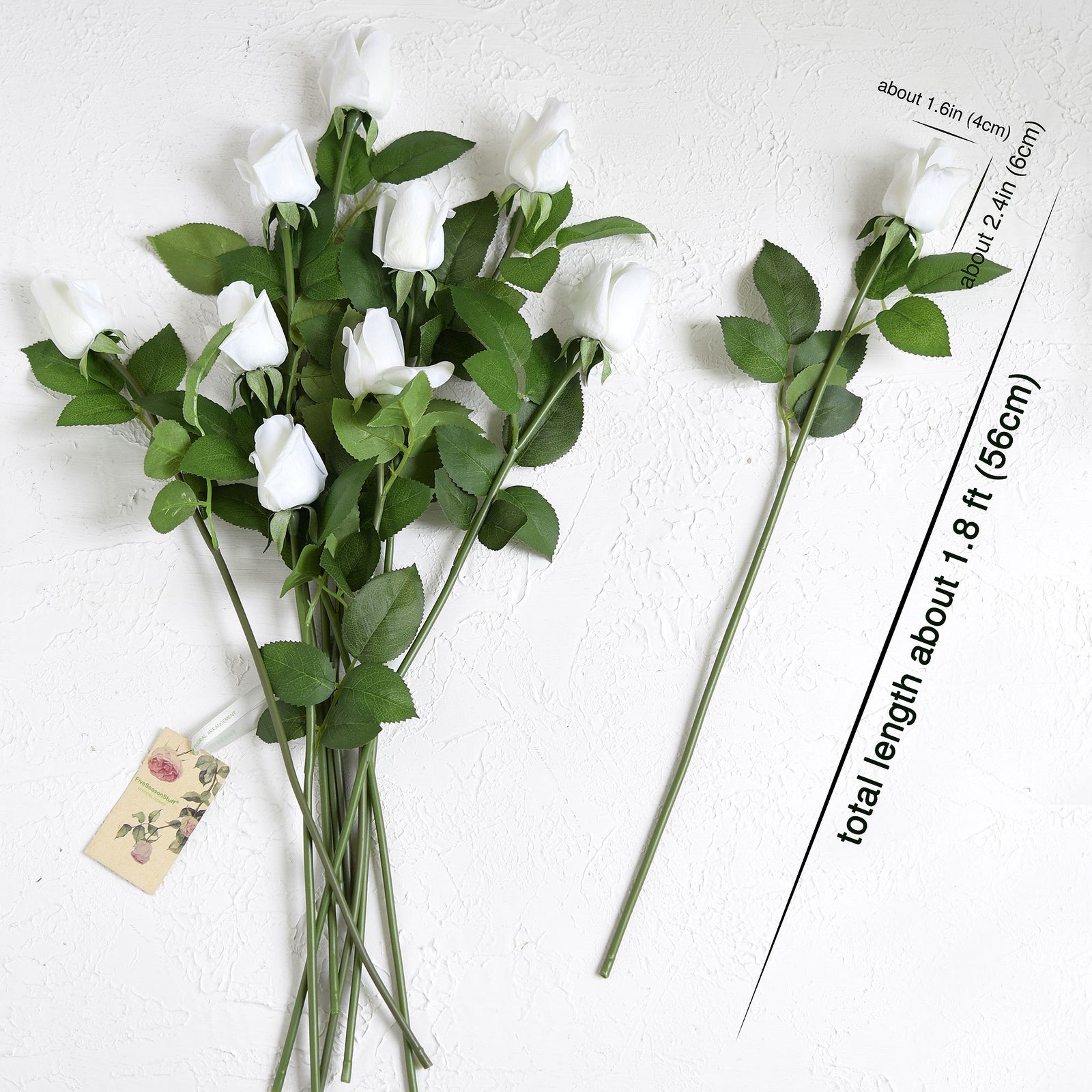 Classic White Long Stem 21 inches Roses Real Touch Silk Artificial Flowers 12 Stems