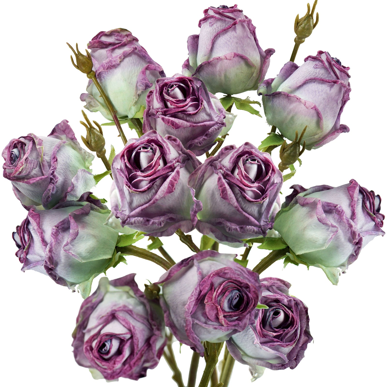 Dusty Purple Dried Look Real Touch  Silk Roses Artificial Flowers 4 Stems