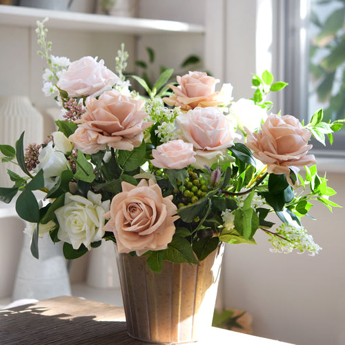 6 Long Stems Chocolate Pink Real Touch Garden Roses Large Blooms