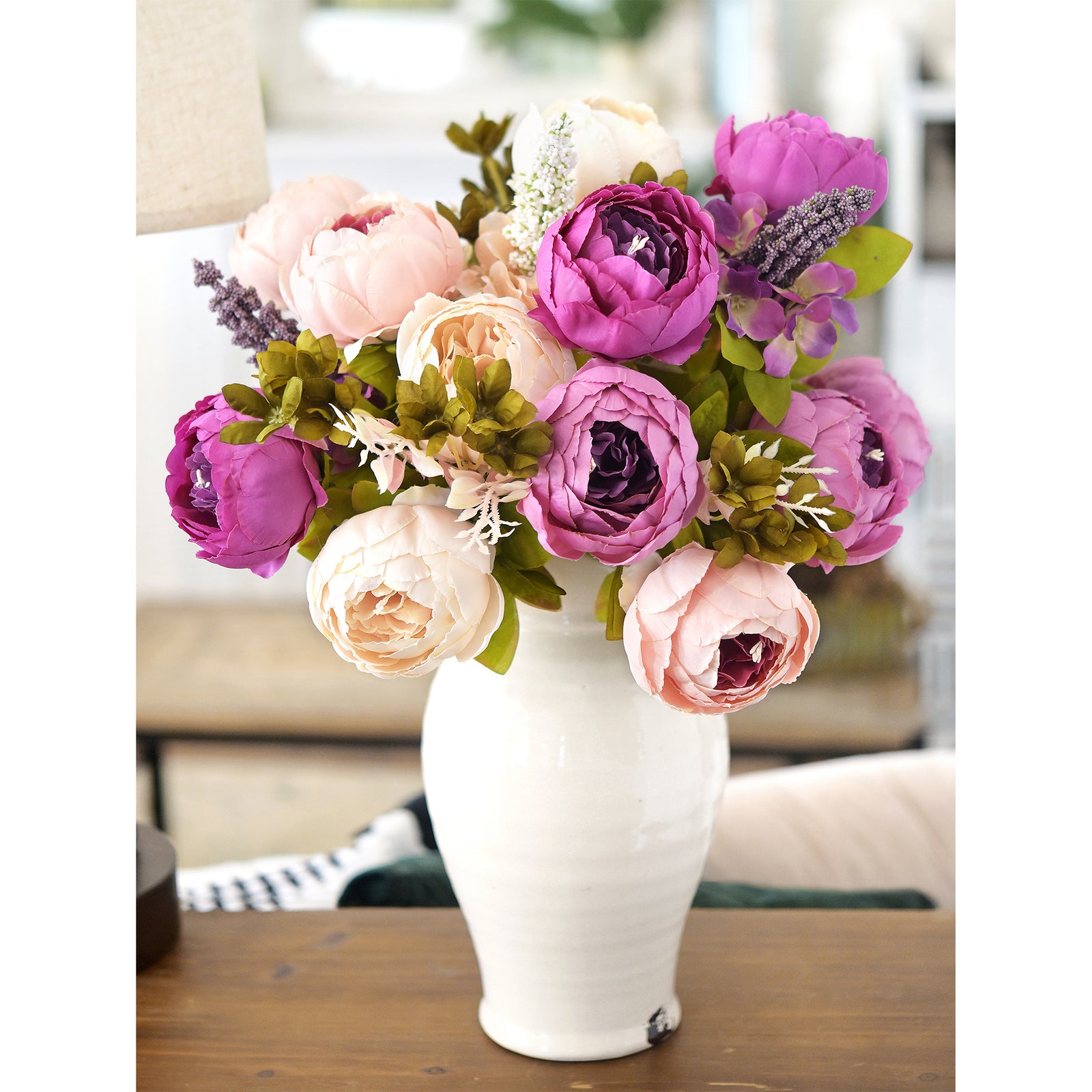 FiveSeasonStuff 2 Bundles Purple|Pink Peonies Artificial Flower Bouquet