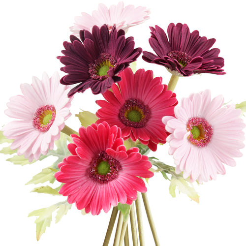 Real Touch Gerbera Daisy Artificial Flowers Arrangement & Wedding Bouquet (7 Floral Stems, Cheerful Mix Pinks)