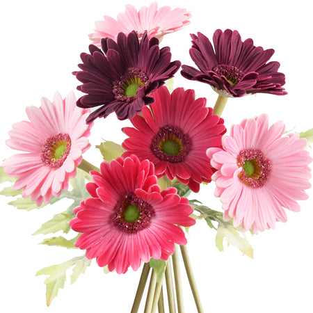Real Touch Gerbera Daisy Artificial Flowers Arrangement & Wedding Bouquet (7 Floral Stems, Cheerful Mix Pinks)
