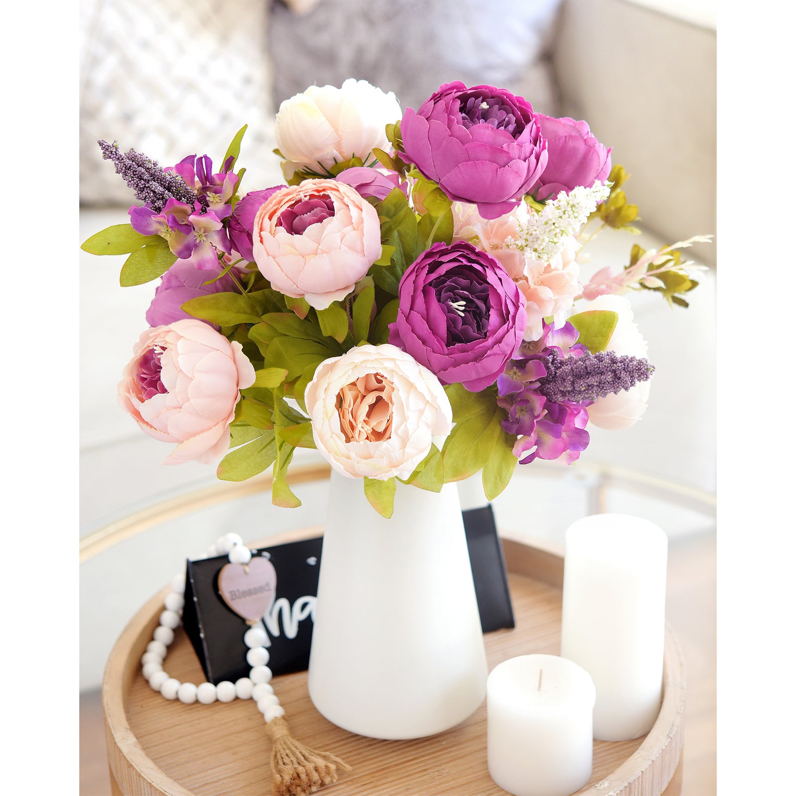 FiveSeasonStuff 2 Bundles Purple|Pink Peonies Artificial Flower Bouquet