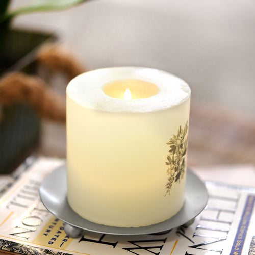 2 Silver Plated Round Iron Candle Holders for Pillar Votive Wax Candles