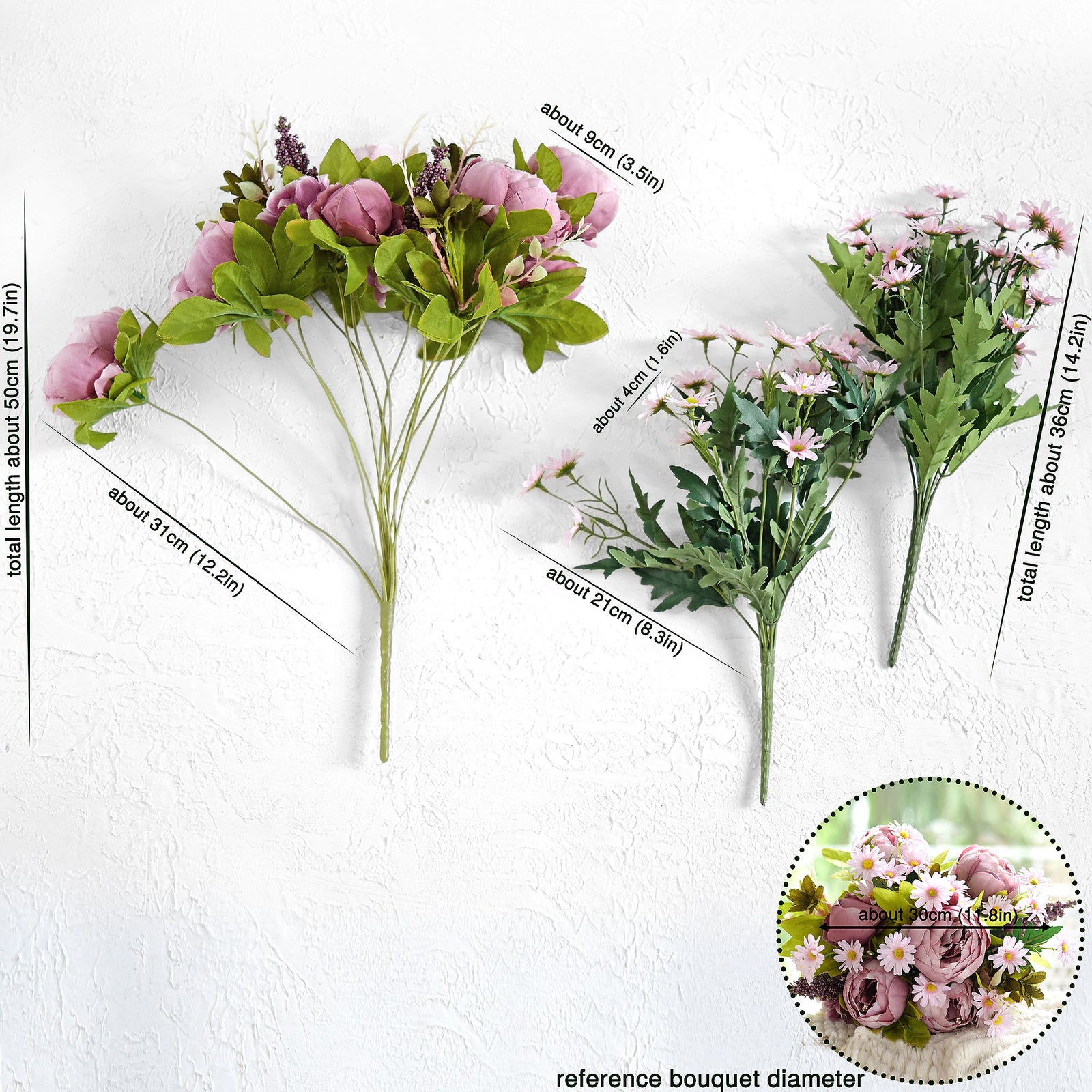Bohemian Pink Light Mauve Peony and Pink Daisy Mix Flower Bouquet Artificial Flowers Arrangement FiveSeasonStuff Floral