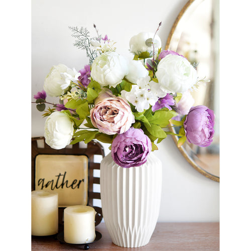 Whimsical Lavender Bliss – Artificial Peonies Bouquet (Set of 2), Purple and White Silk Flowers for Weddings, Home Decor, and DIY Centerpieces