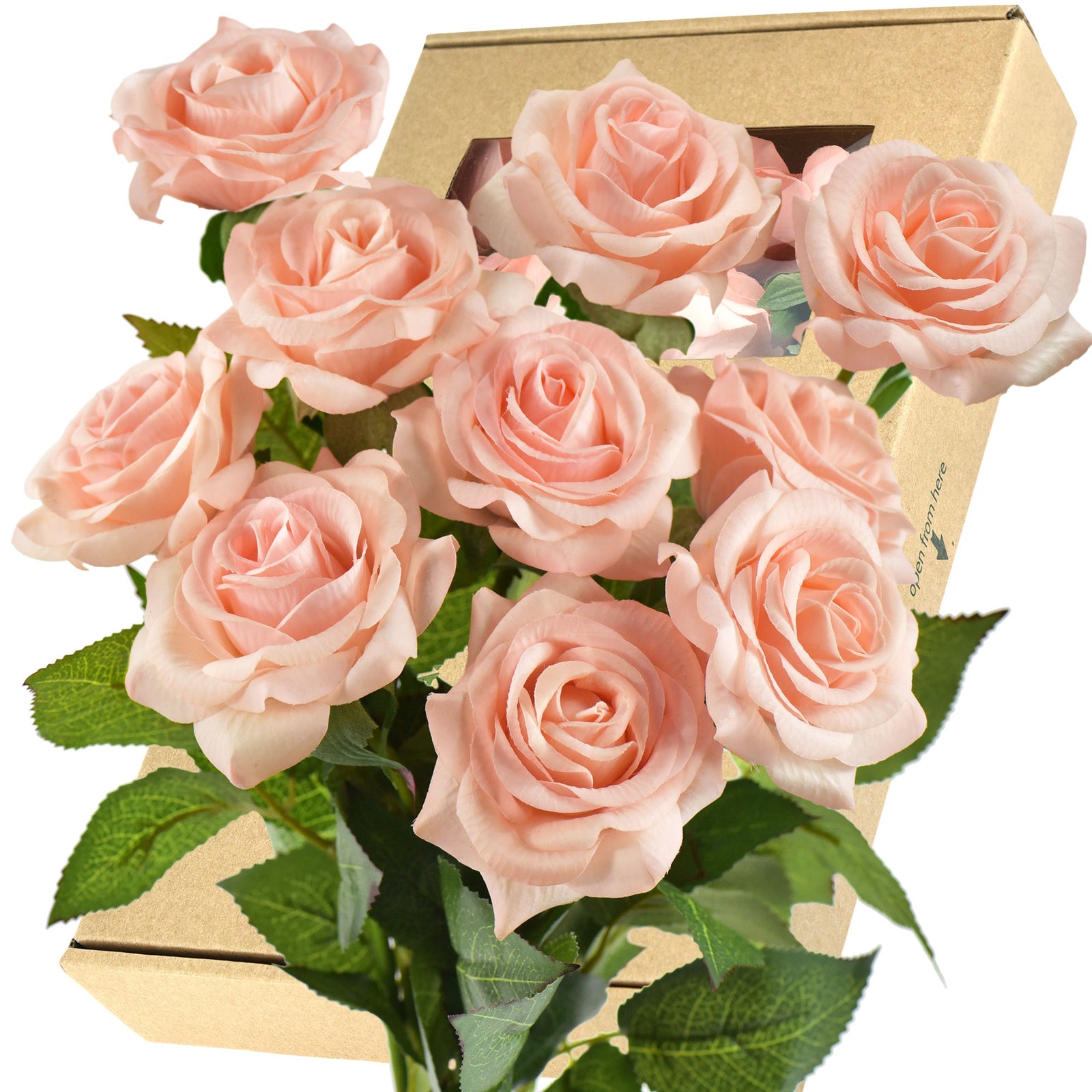 Peach Real Touch Silk Artificial Flowers ‘Petals Feel and Look like Fresh Roses 10 Stems