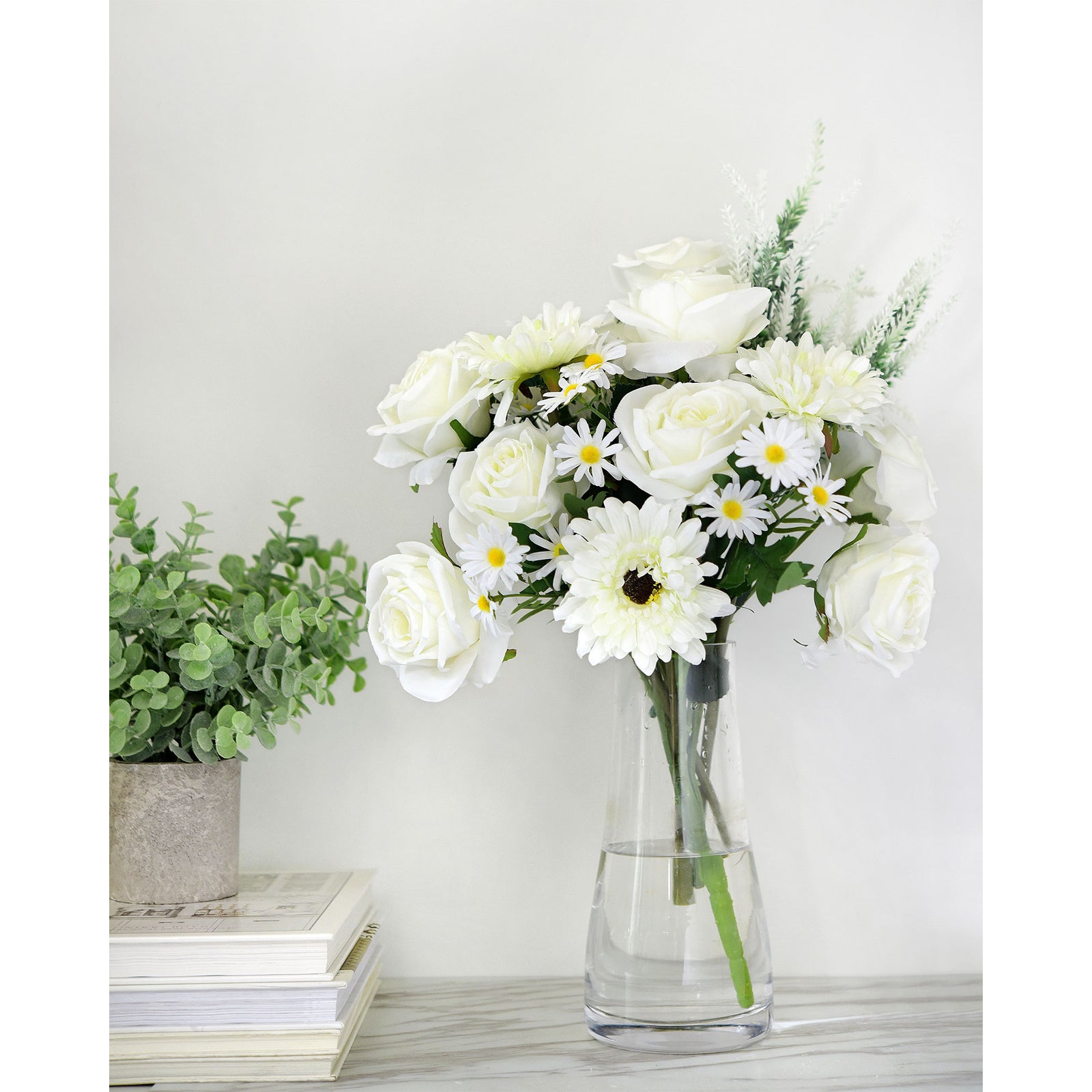 A Vision in White Mix Silk Flower Bouquet Artificial Flowers, FiveSeasonStuff Floral