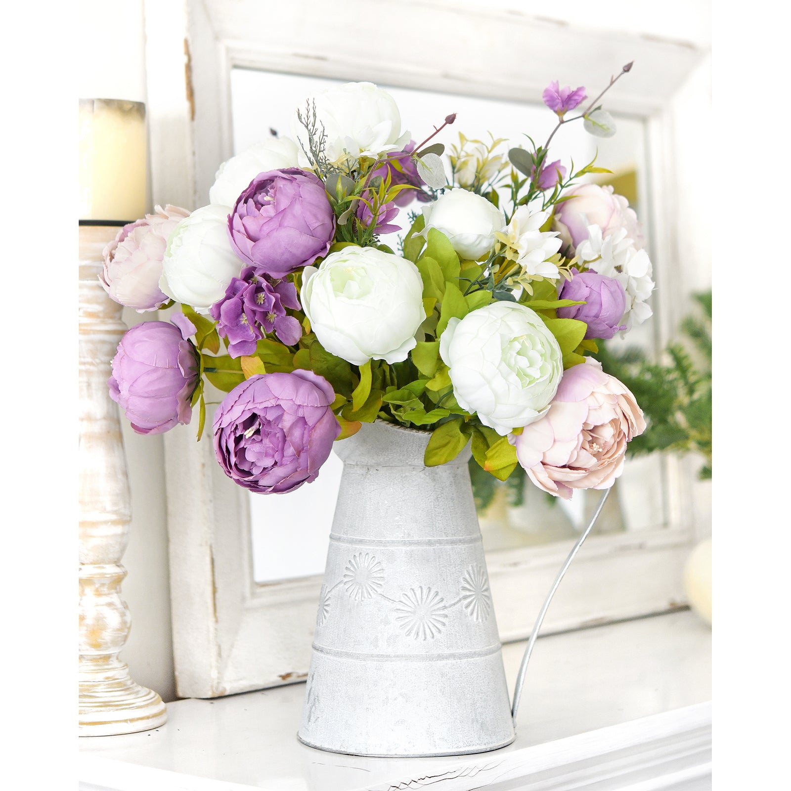 FiveSeasonStuff 2 Bundles of White & Purple Silk Peonies Artificial Flower Bouquet