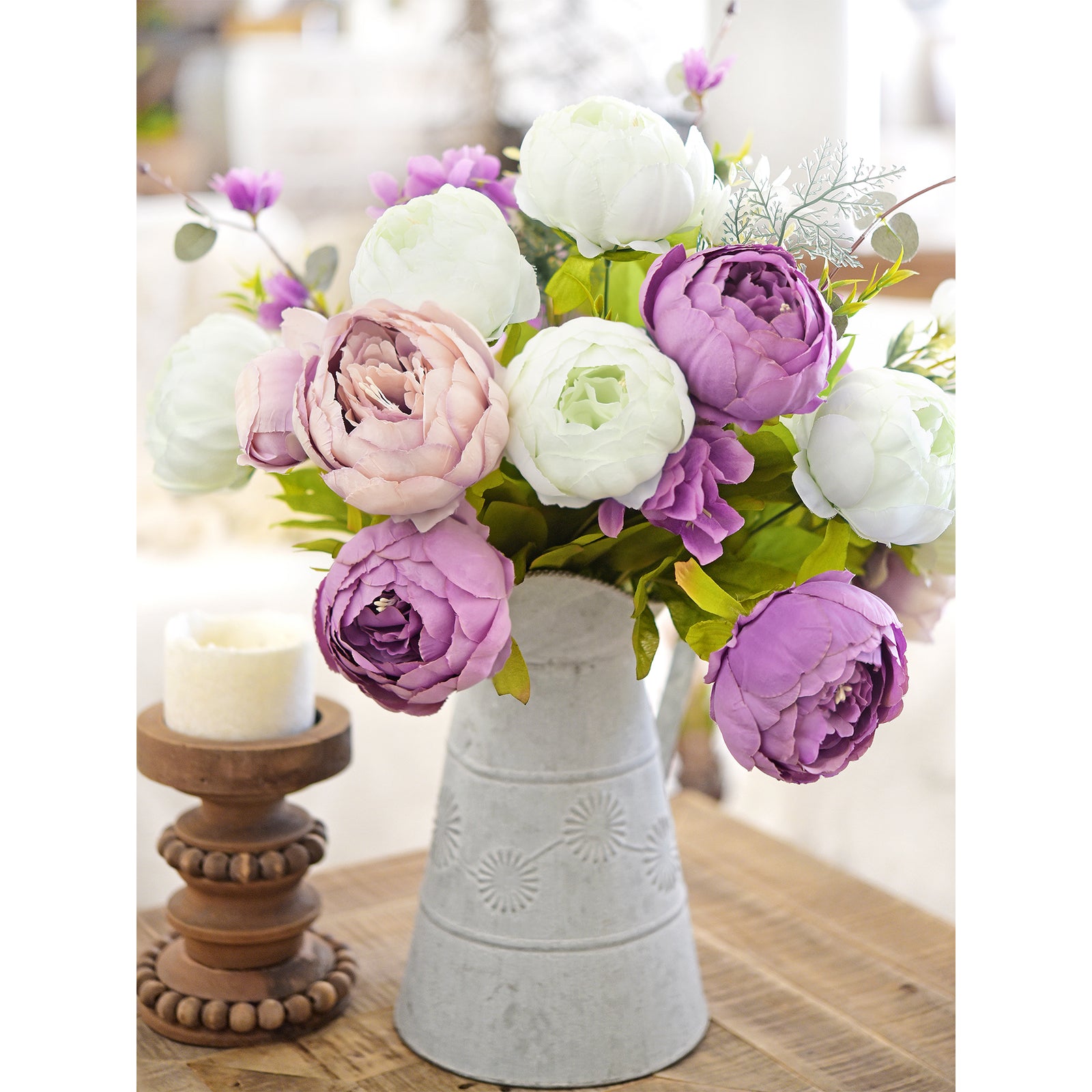 FiveSeasonStuff 2 Bundles of White & Purple Silk Peonies Artificial Flower Bouquet